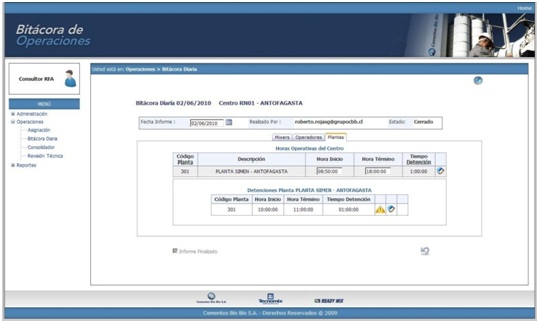 RFASoft_Sistema Bitácora de Operaciones. Cementos Bío Bío